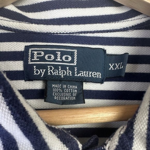 Vtg Polo Ralph Lauren Mens XXL Polo Crest Lisle Polo Shirt Navy Stripe - Picture 7 of 9